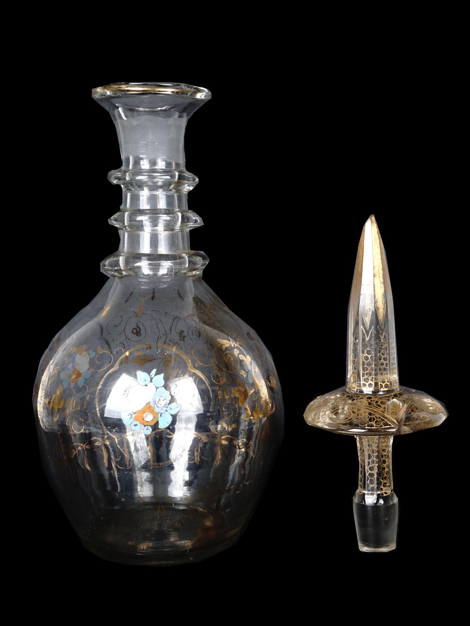 ANTIQUE PERSIAN ENAMEL GLASS DECANTER W STOPPER PIC-2